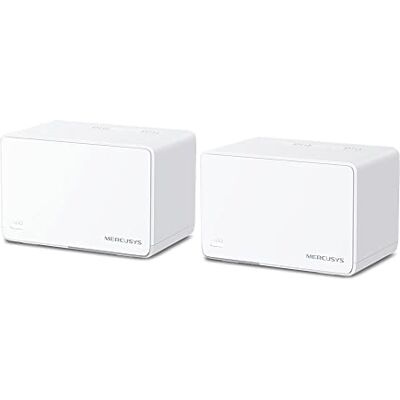 MERCUSYS AX3000 WiFi 6 Mesh, dekking tot 460 m², aansluiting tot 150 apparaten, 160 MHz kanalen, 3 Gigabit Ethernet-poorten, Dual Band WLAN, Easy App Control, Halo H80X (2 stuks) MERCUSYS AX3000 WiFi 6 Mesh, dekking tot 460 m², aansluiting tot 150 apparaten, 160 MHz kanalen, 3 Gigabit Ethernet-poorten, Dual Band WLAN, Easy App Control, Halo H80X (2 stuks)