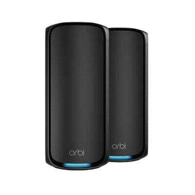Netgear Orbi Mesh WiFi 7 System RBE972SB 2-pack tot 27 Gbps Dekt tot 440 m² 200 apparaten 10 GB Ethernet-poort Quad-Band BE27000 Compatibel met dikke muren en alle boxen Zwart Netgear Orbi Mesh WiFi 7 System RBE972SB 2-pack tot 27 Gbps Dekt tot 440 m² 200 apparaten 10 GB Ethernet-poort Quad-Band BE27000 Compatibel met dikke muren en alle boxen Zwart