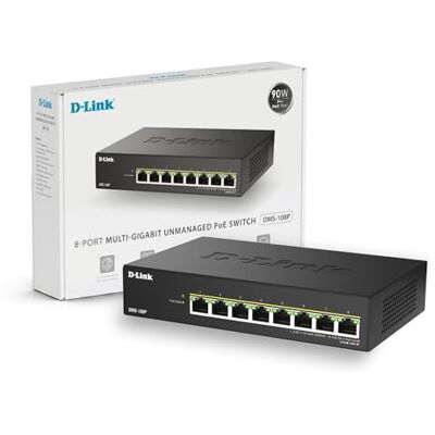 D-Link DMS-108P Onbeheerde PoE-schakelaar, 8 poorten, multi-Gigabit – 2,5 GbE, 230 W, 802.3af/at/bt, Fanless, Plug & Play, metalen structuur, IGMP Snooping, QoS, efficiënt ethernet D-Link DMS-108P Onbeheerde PoE-schakelaar, 8 poorten, multi-Gigabit – 2,5 GbE, 230 W, 802.3af/at/bt, Fanless, Plug & Play, metalen structuur, IGMP Snooping, QoS, efficiënt ethernet
