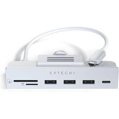 SATECHI USB C-hub met klem voor iMac 24 inch M1 2021 en Apple Studio Display met USB-C-gegevens, 3 x USB-A 3.0, micro/SD-spelers niet compatibel met iMac 2020 en eerdere modellen zilver SATECHI USB C-hub met klem voor iMac 24 inch M1 2021 en Apple Studio Display met USB-C-gegevens, 3 x USB-A 3.0, micro/SD-spelers niet compatibel met iMac 2020 en eerdere modellen zilver