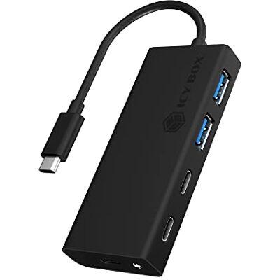 ICY BOX USB-hub met USB-C-aansluiting en Delivery-voeding, USB 3.0, geïntegreerde kabel, aluminium, PD 60 W, zwart ICY BOX USB-hub met USB-C-aansluiting en Delivery-voeding, USB 3.0, geïntegreerde kabel, aluminium, PD 60 W, zwart