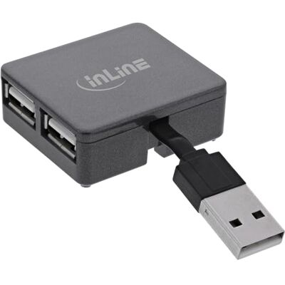 InLine ® 4-poorts USB 2.0 hub, USB-A naar 4 USB-A vrouwelijke connector, 4 cm kabel, vierkant, zwart InLine ® 4-poorts USB 2.0 hub, USB-A naar 4 USB-A vrouwelijke connector, 4 cm kabel, vierkant, zwart