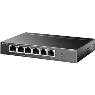TP-Link 6-poorts 10/100 MBPS desktop switch met 4 PoE+ poorten TP-Link 6-poorts 10/100 MBPS desktop switch met 4 PoE+ poorten