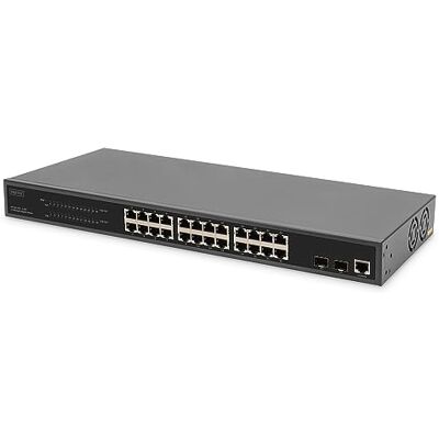 Digitus 27-poorts Managed Gigabit PoE netwerkswitch 24 RJ45-2 SFP-poorten 1 consolepoort 450W budget PoE L2-19 inch kenmerken 10/100/1000 Mbps zwart Digitus 27-poorts Managed Gigabit PoE netwerkswitch 24 RJ45-2 SFP-poorten 1 consolepoort 450W budget PoE L2-19 inch kenmerken 10/100/1000 Mbps zwart