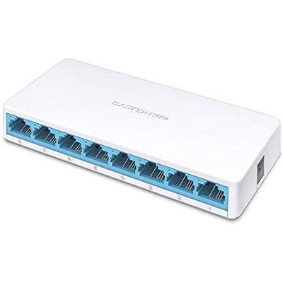 MERCUSYS Ethernet-schakelaar, 8 poorten, 10/100 Mbps, RJ45-schakelaar, plug and play, ideaal voor thuis en op kantoor, desktopmontage, kunststof behuizing, MS108 MERCUSYS Ethernet-schakelaar, 8 poorten, 10/100 Mbps, RJ45-schakelaar, plug and play, ideaal voor thuis en op kantoor, desktopmontage, kunststof behuizing, MS108