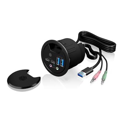 ICY BOX Desktop USB-hub (60 mm) voor inbouw, 4 USB 3.0-poorten (2x USB-C & 2 x USB-A), audio-ingang/uitgang, kabeldoorvoer, zwart, IB-HUB1403B ICY BOX Desktop USB-hub (60 mm) voor inbouw, 4 USB 3.0-poorten (2x USB-C & 2 x USB-A), audio-ingang/uitgang, kabeldoorvoer, zwart, IB-HUB1403B