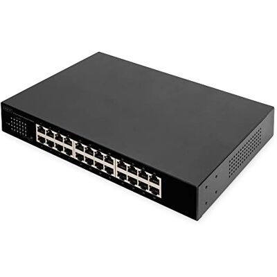 Digitus 24-poorts gigabit netwerk switch onbeheerd zonder ventilator VLAN modus DIP switch 10/100/1000 Mbps met 19" montagebeugels zwart Digitus 24-poorts gigabit netwerk switch onbeheerd zonder ventilator VLAN modus DIP switch 10/100/1000 Mbps met 19" montagebeugels zwart