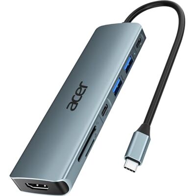 Acer USB C Hub, 7-in-1 adapter USB C naar HDMI, 2 USB 3.0 en USB C 5 Gbps, HDMI 4K @30Hz, PD 100W, SD/TF-kaartlezer, compatibel met iPad Pro, MacBook, Galaxy S20 enz Acer USB C Hub, 7-in-1 adapter USB C naar HDMI, 2 USB 3.0 en USB C 5 Gbps, HDMI 4K @30Hz, PD 100W, SD/TF-kaartlezer, compatibel met iPad Pro, MacBook, Galaxy S20 enz