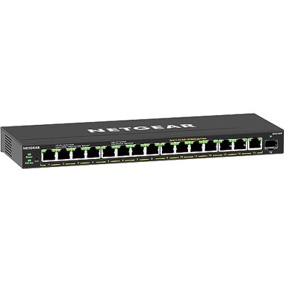 Netgear (GS316EP) PoE Ethernet-switch 16 poorten RJ45 Gigabit (10/100/1000), Serie Plus Manageable PoE, RJ45-switch met 15 PoE-poorten 180 W, 1 SFP-poort, desktopformaat, muur, stil, ideaal voor MKB Netgear (GS316EP) PoE Ethernet-switch 16 poorten RJ45 Gigabit (10/100/1000), Serie Plus Manageable PoE, RJ45-switch met 15 PoE-poorten 180 W, 1 SFP-poort, desktopformaat, muur, stil, ideaal voor MKB