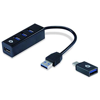 Conceptronic HUBBIES04B USB 3.0 Hub 4-poorts en OTG-adapter voor USB-C Conceptronic HUBBIES04B USB 3.0 Hub 4-poorts en OTG-adapter voor USB-C