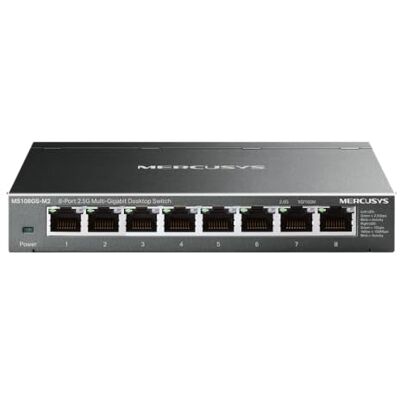 MERCUSYS MS108GS-M2 Switch 2,5 Gigabit 8 poorten 2,5 Gbps, Ethernet, RJ45, metalen behuizing, plug-and-play, NAS 2,5 G, server 2,5 G, gaming-computer, 4K video MERCUSYS MS108GS-M2 Switch 2,5 Gigabit 8 poorten 2,5 Gbps, Ethernet, RJ45, metalen behuizing, plug-and-play, NAS 2,5 G, server 2,5 G, gaming-computer, 4K video
