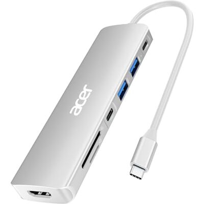 Acer USB C docking station, 7-in-1 USB C naar HDMI hub, 2 x USB 3.1 GEN1 poorten en 5 Gbit/s type C datapoort, 4K HDMI-poort, 100W PD opladen, SD-kaartlezer, voor iPad Pro, MacBook Pro Acer USB C docking station, 7-in-1 USB C naar HDMI hub, 2 x USB 3.1 GEN1 poorten en 5 Gbit/s type C datapoort, 4K HDMI-poort, 100W PD opladen, SD-kaartlezer, voor iPad Pro, MacBook Pro