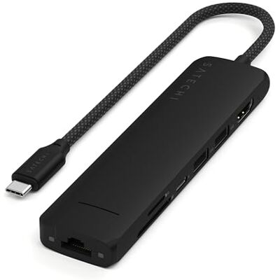 SATECHI USB C Hub 7-in-1 Slim Plus, PD 100W, HDMI 4K, zwart Ethernet, 4K @60Hz video, 2x USB-A 10Gbps, SD/microSD-schijven, voor MacBook Air/Pro/Neo, Windows laptops en meer SATECHI USB C Hub 7-in-1 Slim Plus, PD 100W, HDMI 4K, zwart Ethernet, 4K @60Hz video, 2x USB-A 10Gbps, SD/microSD-schijven, voor MacBook Air/Pro/Neo, Windows laptops en meer