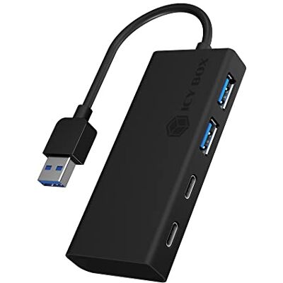 ICY BOX USB Hub 4 Poorts 2 USB C 2 USB A USB 3.0 geïntegreerde kabel aluminium 60493 zwart ICY BOX USB Hub 4 Poorts 2 USB C 2 USB A USB 3.0 geïntegreerde kabel aluminium 60493 zwart