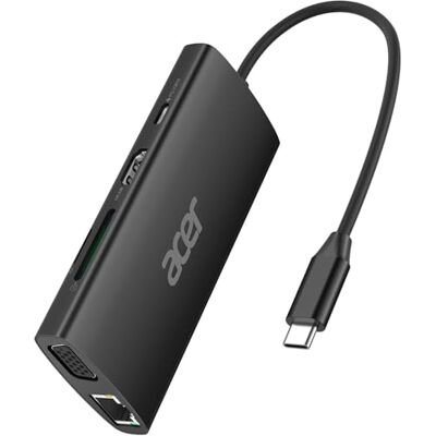 Acer USB C-hub met HDMI 4K @ 30Hz, USB C naar Ethernet 9-in-1 adapter, 5 Gbps USB-A dockingstation, 100 W PD opladen, SD-kaartlezer, VGA-splitter voor MacBook, , computers Acer USB C-hub met HDMI 4K @ 30Hz, USB C naar Ethernet 9-in-1 adapter, 5 Gbps USB-A dockingstation, 100 W PD opladen, SD-kaartlezer, VGA-splitter voor MacBook, , computers