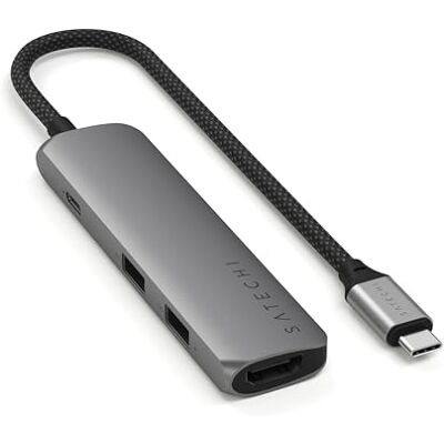 SATECHI USB C Hub 4-in-1 Slim Plus, PD 100W, HDMI 4K, Space Grey 2 x USB-A-poorten 10 Gbps, video 4K @ 60 Hz, voor MacBook Air/Pro/Neo, Windows-laptops en meer SATECHI USB C Hub 4-in-1 Slim Plus, PD 100W, HDMI 4K, Space Grey 2 x USB-A-poorten 10 Gbps, video 4K @ 60 Hz, voor MacBook Air/Pro/Neo, Windows-laptops en meer