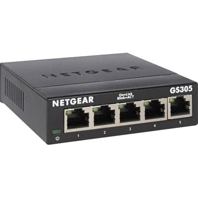 Netgear 5-poorts Gigabit Ethernet Unmanaged Switch GS305 Home Network Hub, Ethernet-splitter voor in kantoren, plug-and-play, stille werking, bureau- of wandmontage Netgear 5-poorts Gigabit Ethernet Unmanaged Switch GS305 Home Network Hub, Ethernet-splitter voor in kantoren, plug-and-play, stille werking, bureau- of wandmontage
