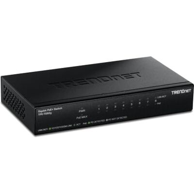TRENDnet TPE-TG82G GREENnet Gigabit PoE Switch 8 poorten, 61 W PoE-vermogen, 16 Gbit/s schakelvermogen, Plug N Play TRENDnet TPE-TG82G GREENnet Gigabit PoE Switch 8 poorten, 61 W PoE-vermogen, 16 Gbit/s schakelvermogen, Plug N Play