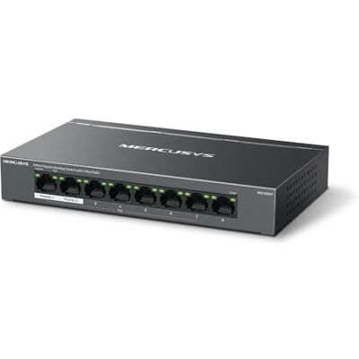 MERCUSYS MS108GP TP-Link PoE Switch 8 Gigabit poorten, 65 W voor alle PoE-poorten, 7 PoE-poorten 30 W 802.3af/at, Ethernet-switch, RJ45-schakelaar, metalen behuizing, ethernet-stekkerdoos, aansluiten en gebruiken MERCUSYS MS108GP TP-Link PoE Switch 8 Gigabit poorten, 65 W voor alle PoE-poorten, 7 PoE-poorten 30 W 802.3af/at, Ethernet-switch, RJ45-schakelaar, metalen behuizing, ethernet-stekkerdoos, aansluiten en gebruiken