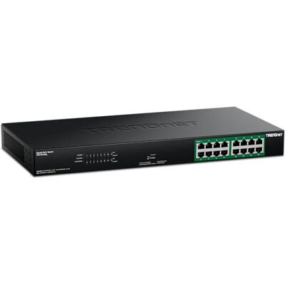 TRENDnet TPE-TG160G Gigabit PoE Switch + 16-poorts 16-poorts Gigabit PoE + 246 W PoE poorten, 32 Gbps Switch Metaal Ethernet Switch TRENDnet TPE-TG160G Gigabit PoE Switch + 16-poorts 16-poorts Gigabit PoE + 246 W PoE poorten, 32 Gbps Switch Metaal Ethernet Switch