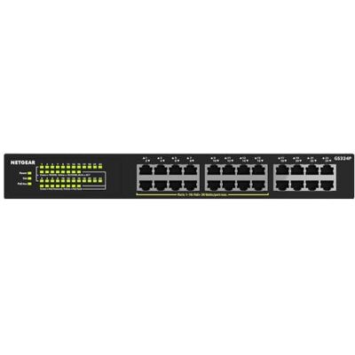 Netgear (GS324P) 24-poorts RJ45 Gigabit PoE Ethernet Switch (10/100/1000), RJ45 Switch met 16 190W PoE-poorten, robuuste metalen behuizing, positionering op bureau, muur of rack Netgear (GS324P) 24-poorts RJ45 Gigabit PoE Ethernet Switch (10/100/1000), RJ45 Switch met 16 190W PoE-poorten, robuuste metalen behuizing, positionering op bureau, muur of rack