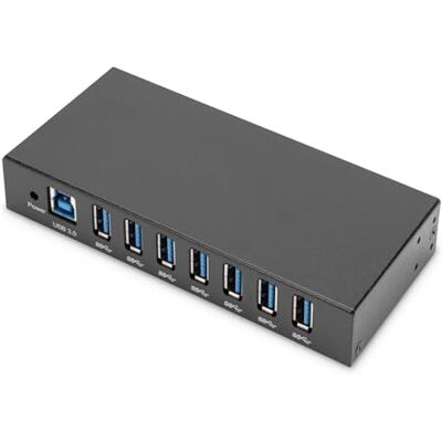 Digitus USB-hub 7 poorten 7 x USB-A USB 3.0-5 Gbit/s USB SuperSpeed ESD bescherming 15 kV railmontage metalen behuizing industriële serie zwart Digitus USB-hub 7 poorten 7 x USB-A USB 3.0-5 Gbit/s USB SuperSpeed ESD bescherming 15 kV railmontage metalen behuizing industriële serie zwart