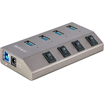 StarTech 4-poorts zelfgevoede USB-C hub met individuele aan/uit-schakelaars, USB 3.0 5 Gbit/s uitbreidingshub met voeding, USB-C USB-A hub voor computer StarTech 4-poorts zelfgevoede USB-C hub met individuele aan/uit-schakelaars, USB 3.0 5 Gbit/s uitbreidingshub met voeding, USB-C USB-A hub voor computer