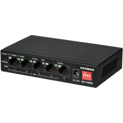 EDiMAX GS-1105PE 5-poorts Gigabit PoE switch met 4 PoE-poorten en DIP-switch EDiMAX GS-1105PE 5-poorts Gigabit PoE switch met 4 PoE-poorten en DIP-switch