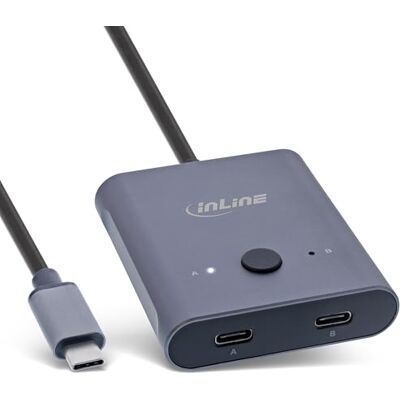 InLine Bidirectionele USB-C-schakelaar (gegevens en video), 2-in-1 uitgang of 1 in 2 uitgangen, splitter/schakelaar voor pc, video 8K @ 60 Hz, 4K @ 60 Hz, gegevensoverdracht 10 Gbit/s, opladen 100 W, InLine Bidirectionele USB-C-schakelaar (gegevens en video), 2-in-1 uitgang of 1 in 2 uitgangen, splitter/schakelaar voor pc, video 8K @ 60 Hz, 4K @ 60 Hz, gegevensoverdracht 10 Gbit/s, opladen 100 W,