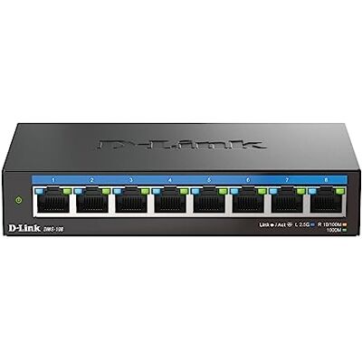 D-Link DMS-108 8-poorts onbeheerde desktopschakelaar (8 poorten 2,5 G, zonder ventilator, laag profiel, compact, metalen behuizing, QoS, plug and play) D-Link DMS-108 8-poorts onbeheerde desktopschakelaar (8 poorten 2,5 G, zonder ventilator, laag profiel, compact, metalen behuizing, QoS, plug and play)