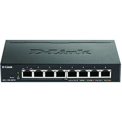 D-Link DGS-1100-08PV2/E Smart Gigabit POE Switch met 8 PoE-poorten, PoE-budget 64 W, 802.3af / at, VLAN-ondersteuning, Layer 2-functies, QoS, 802.3az EEE Alleen EU-kabel D-Link DGS-1100-08PV2/E Smart Gigabit POE Switch met 8 PoE-poorten, PoE-budget 64 W, 802.3af / at, VLAN-ondersteuning, Layer 2-functies, QoS, 802.3az EEE Alleen EU-kabel