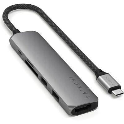 SATECHI 6-in-1 hub USB C Slim Plus multipoortadapter met PD opladen 100 W, HDMI 4K @ 60 Hz, 2 x USB-A 10 Gbps, SD/microSD voor MacBook Air/Pro/Neo, Laptop en meer Space Grey SATECHI 6-in-1 hub USB C Slim Plus multipoortadapter met PD opladen 100 W, HDMI 4K @ 60 Hz, 2 x USB-A 10 Gbps, SD/microSD voor MacBook Air/Pro/Neo, Laptop en meer Space Grey