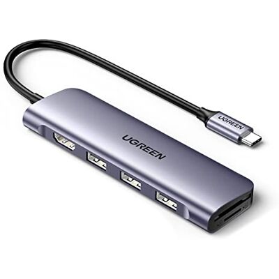 UGREEN Revodok USB C-hub 6-in-1 dongle USB C 4K HDMI, 3 USB 3.0-poorten, SD/TF-kaartlezer, compatibel met MacBook Pro, MacBook Air, iPad, iPhone 15 Pro/Pro Max, Space Grey UGREEN Revodok USB C-hub 6-in-1 dongle USB C 4K HDMI, 3 USB 3.0-poorten, SD/TF-kaartlezer, compatibel met MacBook Pro, MacBook Air, iPad, iPhone 15 Pro/Pro Max, Space Grey