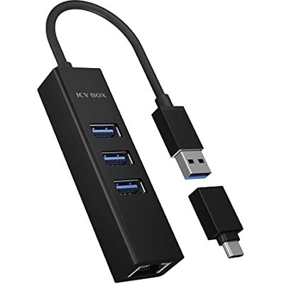 ICY BOX HUB 3Port 1 x USB-C adapter 1 x Gigabit LAN Ethernet passief zwart ICY BOX HUB 3Port 1 x USB-C adapter 1 x Gigabit LAN Ethernet passief zwart