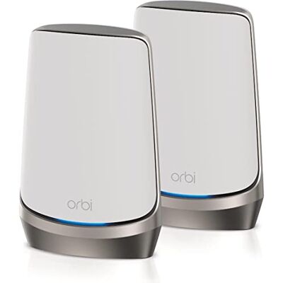 Netgear Orbi WiFi 6E Mesh (RBKE962) Quad-bandsysteem met router en 1 satelliet, dekt 550 m² en 200 apparaten ultrasnelle snelheden van 10,8 Gbps (AXE11000) Eenvoudige installatie Netgear Orbi WiFi 6E Mesh (RBKE962) Quad-bandsysteem met router en 1 satelliet, dekt 550 m² en 200 apparaten ultrasnelle snelheden van 10,8 Gbps (AXE11000) Eenvoudige installatie