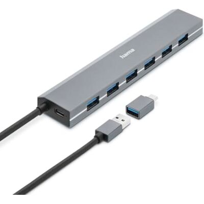Hama Hub met 7 USB-A-poorten + USB-C (USB-adapter, 7 USB-A, 5 Gbit/s, aluminium behuizing, voor Macbook Mac Pro/Mini iMac Surface Pro Notebook PC USB-sticks, externe harde schijven, dongle) grijs Hama Hub met 7 USB-A-poorten + USB-C (USB-adapter, 7 USB-A, 5 Gbit/s, aluminium behuizing, voor Macbook Mac Pro/Mini iMac Surface Pro Notebook PC USB-sticks, externe harde schijven, dongle) grijs