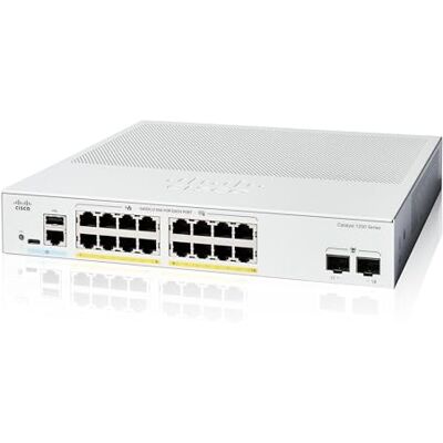 Cisco Systems Catalyst Smart Switch 1200-16P-2G, 16 poorten GE, PoE, 2 x 1GE SFP, beperkte levenslange bescherming (C1200-16P-2G) Cisco Systems Catalyst Smart Switch 1200-16P-2G, 16 poorten GE, PoE, 2 x 1GE SFP, beperkte levenslange bescherming (C1200-16P-2G)