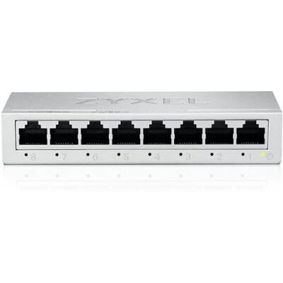 Zyxel 8-poorts Gigabit Unmanaged Ethernet Switch, Ethernet Splitter 8 GbE-poorten, zonder ventilator, wandmontageset inbegrepen, plug-and-play-installatie, energiebesparend Zyxel 8-poorts Gigabit Unmanaged Ethernet Switch, Ethernet Splitter 8 GbE-poorten, zonder ventilator, wandmontageset inbegrepen, plug-and-play-installatie, energiebesparend