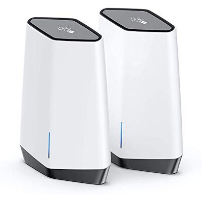 Netgear Orbi Pro Tri-Band WiFi 6 Mesh System (SXK80), 2 stuks, WiFi overal in het bedrijf of thuis, dekking tot 525 m² en 256 apparaten, AX6000 802.11 AX (tot 6 Gbit/s) Netgear Orbi Pro Tri-Band WiFi 6 Mesh System (SXK80), 2 stuks, WiFi overal in het bedrijf of thuis, dekking tot 525 m² en 256 apparaten, AX6000 802.11 AX (tot 6 Gbit/s)
