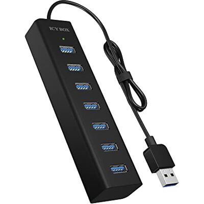 ICY BOX 7-poorts USB 3.0 hub (Type-A) met voeding, oplaadfunctie, aluminium, zwart ICY BOX 7-poorts USB 3.0 hub (Type-A) met voeding, oplaadfunctie, aluminium, zwart