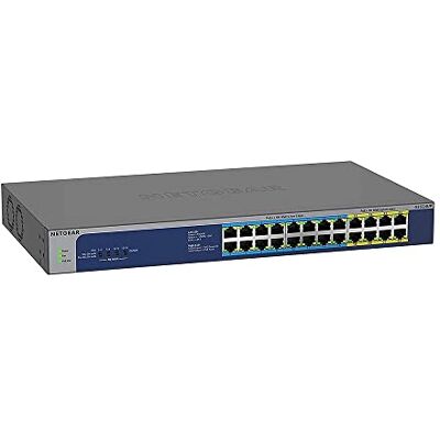 Netgear (GS524UP) 24-poorts Gigabit Ethernet PoE-switch, RJ45-switch met 8 PoE-poorten en 16 PoE-poorten @ 480W, Desktop/Rack-stil. Netgear (GS524UP) 24-poorts Gigabit Ethernet PoE-switch, RJ45-switch met 8 PoE-poorten en 16 PoE-poorten @ 480W, Desktop/Rack-stil.