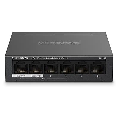 MERCUSYS MS106LP TP-Link PoE Switch 6 Ethernet-poorten, 40 W voor alle PoE-poorten, 4 PoE-poorten 30W 802.3af/at, Ethernet-switch, RJ45-schakelaar, metalen behuizing, ethernet-stekkerdoos, aansluiten MERCUSYS MS106LP TP-Link PoE Switch 6 Ethernet-poorten, 40 W voor alle PoE-poorten, 4 PoE-poorten 30W 802.3af/at, Ethernet-switch, RJ45-schakelaar, metalen behuizing, ethernet-stekkerdoos, aansluiten