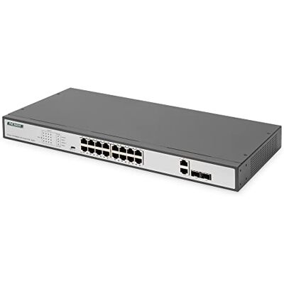 Digitus 18-poorts Fast Ethernet PoE Switch 16 x RJ45 PoE + 2 x Combo RJ45/SFP 250W PoE Budget 19" 10/100Mbps Digitus 18-poorts Fast Ethernet PoE Switch 16 x RJ45 PoE + 2 x Combo RJ45/SFP 250W PoE Budget 19" 10/100Mbps
