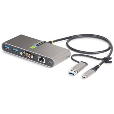 StarTech . com 2-poorts USB-C-hub met Ethernet en RS232-poort, USB-A-adapter, 100 W Power Delivery Pass-Through 5 Gbps StarTech . com 2-poorts USB-C-hub met Ethernet en RS232-poort, USB-A-adapter, 100 W Power Delivery Pass-Through 5 Gbps