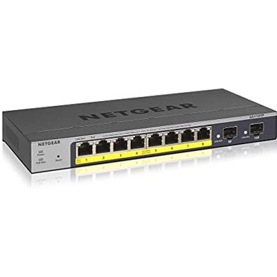 Netgear (GS110TP) Smart Ethernet PoE Web Managed Switch 10 poorten RJ45 Gigabit (10/100/1000), Cloud Insight Administration, RJ45 Switch met 8 PoE-poorten 55 W, 2 Gigabit SFP's, levenslange garantie Netgear (GS110TP) Smart Ethernet PoE Web Managed Switch 10 poorten RJ45 Gigabit (10/100/1000), Cloud Insight Administration, RJ45 Switch met 8 PoE-poorten 55 W, 2 Gigabit SFP's, levenslange garantie