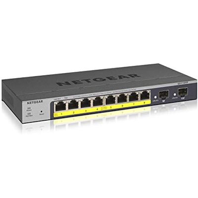 Netgear (GS110TP) Smart Ethernet PoE Web Managed Switch 10 poorten RJ45 Gigabit (10/100/1000), Cloud Insight Administration, RJ45 Switch met 8 PoE-poorten 55 W, 2 Gigabit SFP, levenslange garantie Netgear (GS110TP) Smart Ethernet PoE Web Managed Switch 10 poorten RJ45 Gigabit (10/100/1000), Cloud Insight Administration, RJ45 Switch met 8 PoE-poorten 55 W, 2 Gigabit SFP, levenslange garantie