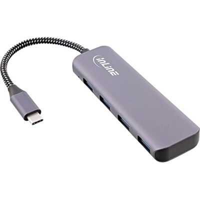 InLine ® USB 3.2 hub, USB Type-C naar 4X USB A 10Gb/s, metalen behuizing, grijs InLine ® USB 3.2 hub, USB Type-C naar 4X USB A 10Gb/s, metalen behuizing, grijs