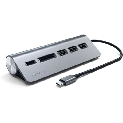 SATECHI 5-in-1 USB C-hub voor desktop van aluminium met 3 USB-A-poorten bij 5 Gbps en micro/SD-kaartlezers (geen opladen) voor MacBook Air/Pro/Neo, laptop en meer, spacegrijs SATECHI 5-in-1 USB C-hub voor desktop van aluminium met 3 USB-A-poorten bij 5 Gbps en micro/SD-kaartlezers (geen opladen) voor MacBook Air/Pro/Neo, laptop en meer, spacegrijs