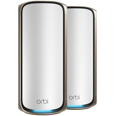 Netgear Orbi, Mesh WiFi 7(RBE972), 2 stuks, tot 27 Gbps, dekt tot 440 m² en 200 apparaten, 10 G ethernetpoorten, Quad-Band BE27000, compatibel met dikke muren en alle internetbox, wit Netgear Orbi, Mesh WiFi 7(RBE972), 2 stuks, tot 27 Gbps, dekt tot 440 m² en 200 apparaten, 10 G ethernetpoorten, Quad-Band BE27000, compatibel met dikke muren en alle internetbox, wit