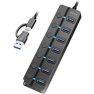 Logilink UA0420 USB 3.2 Gen1 hub met 7 poorten en aan/uit-schakelaar (per poort) Logilink UA0420 USB 3.2 Gen1 hub met 7 poorten en aan/uit-schakelaar (per poort)